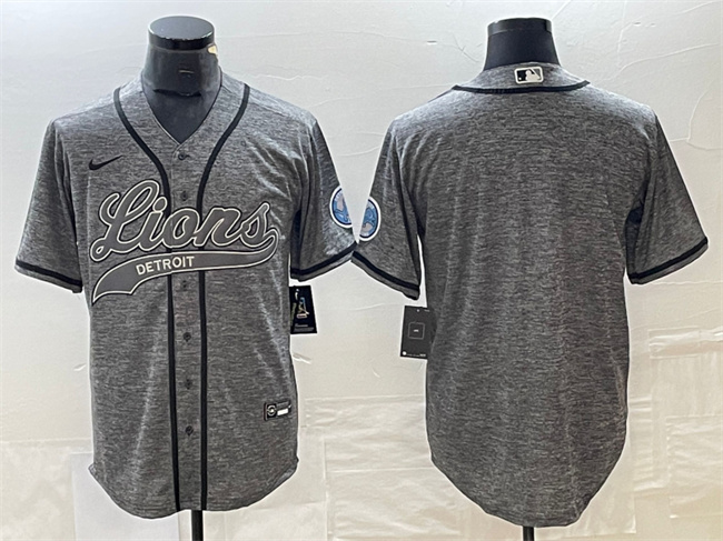 Men's Detroit Lions Blank Gray Cool Base Stitched Baseball Jersey